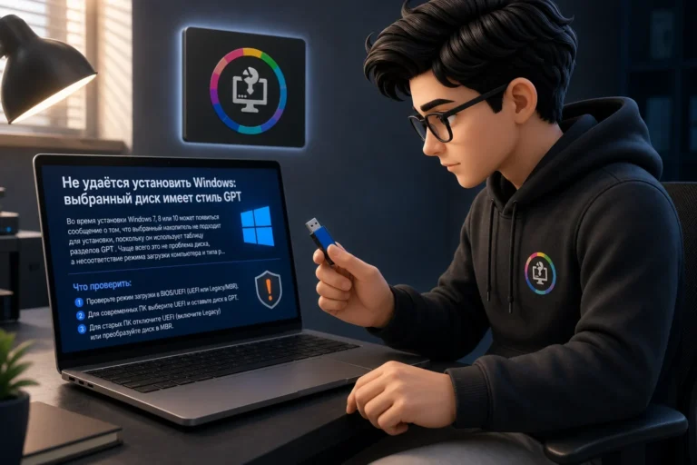 Не удаётся установить Windows: выбранный диск имеет стиль GPT